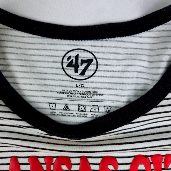47 Brand Kansas City Chiefs Striped Ringer T Shirt Women's Large NFL - Picture 3 of 7